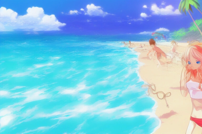 Anime summer beach illustration