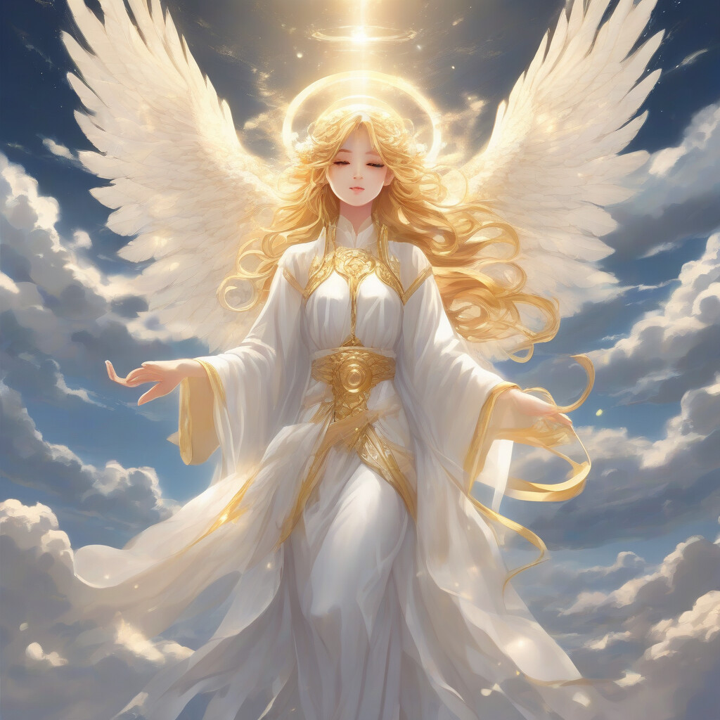 Anime goddess in heavenly light