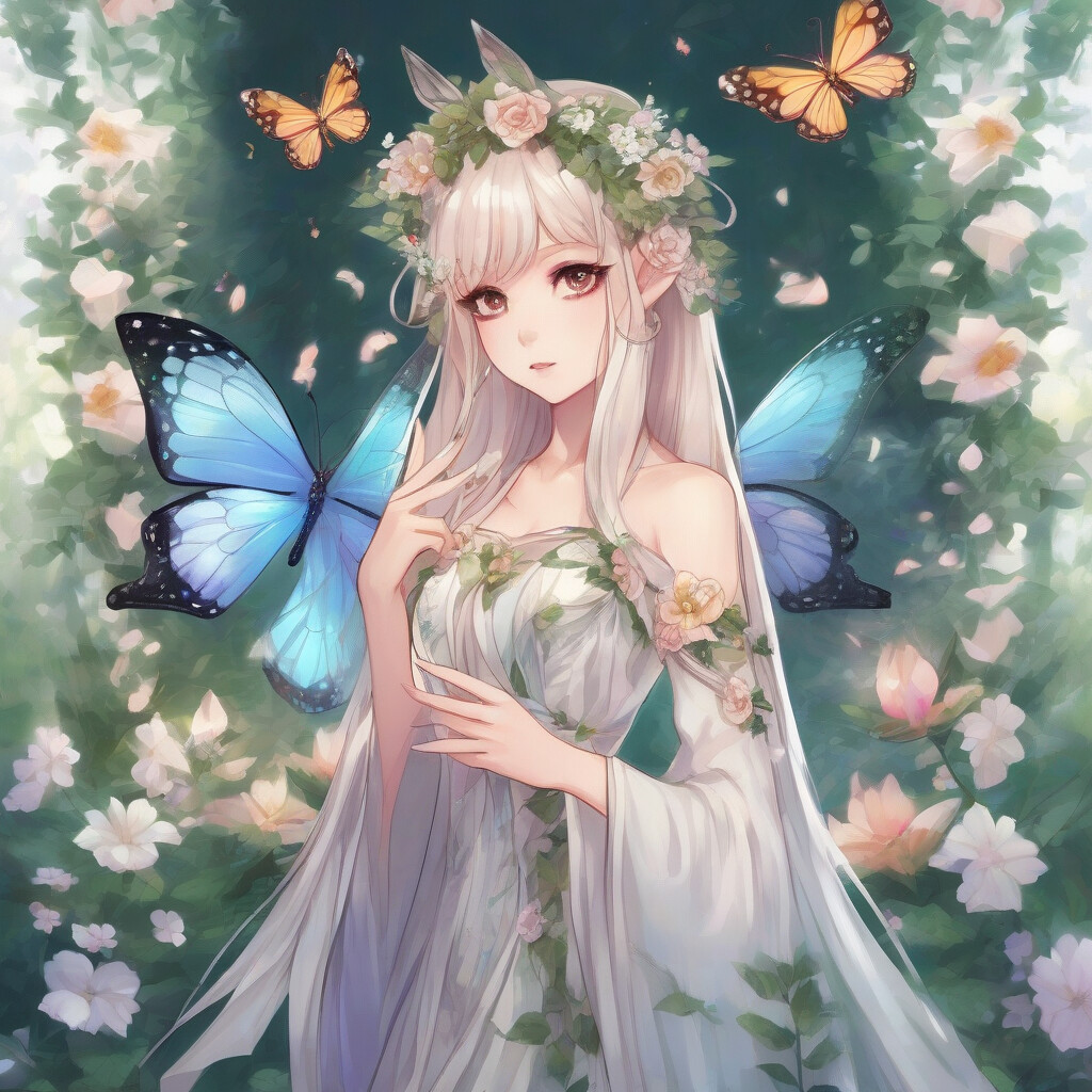 Anime elf princess enchanted garden