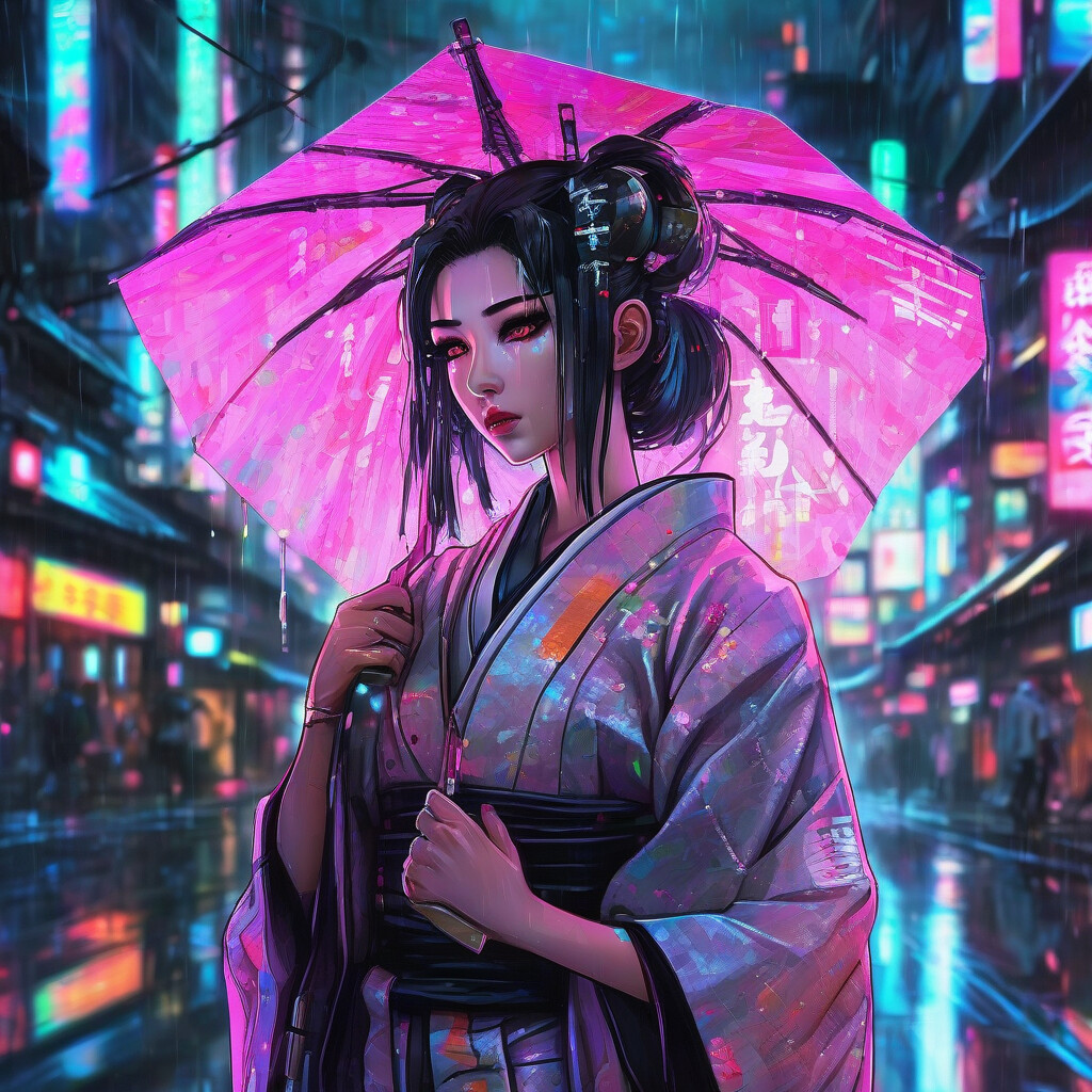 Cyberpunk geisha anime art