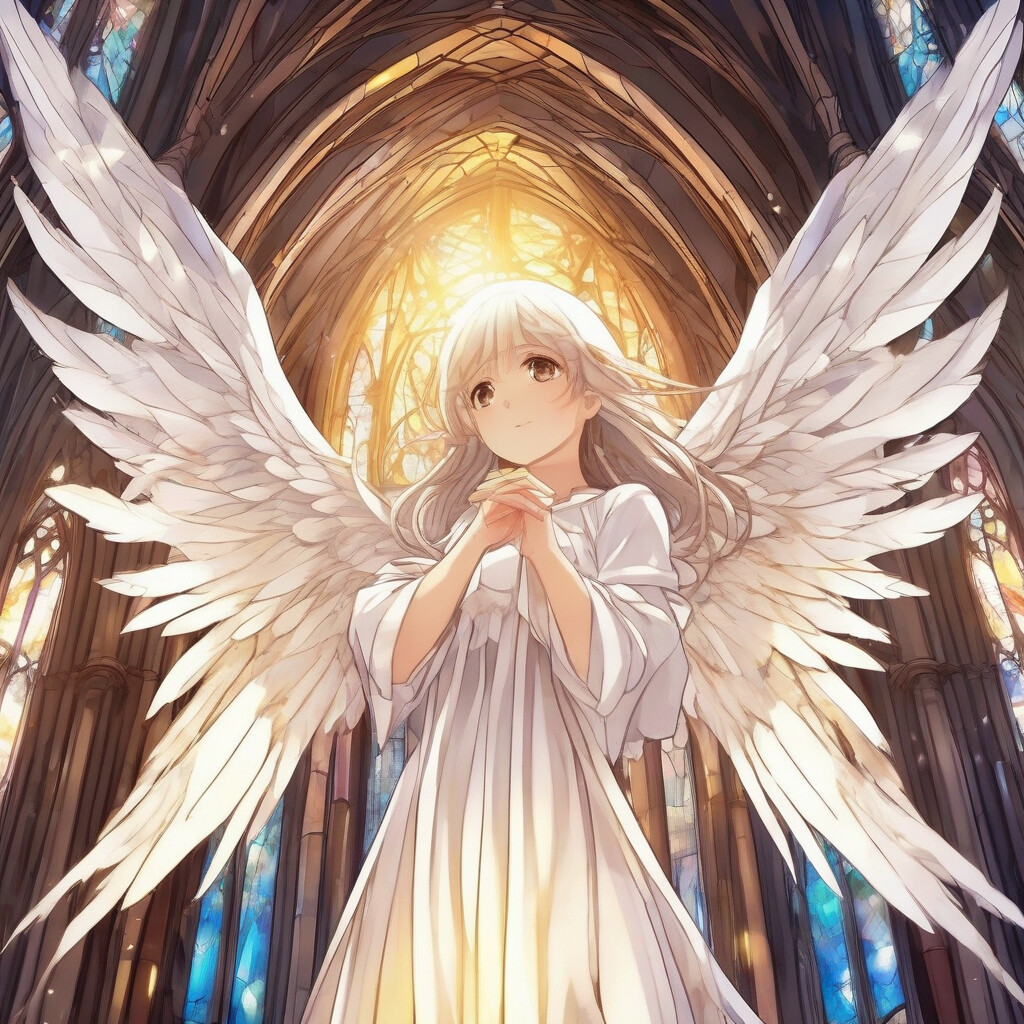 Anime angel in cathedral light