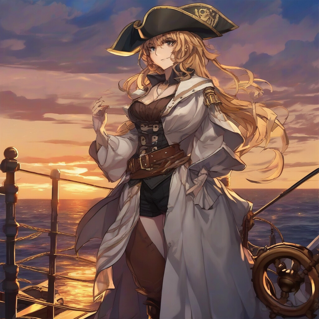 Anime pirate queen on deck