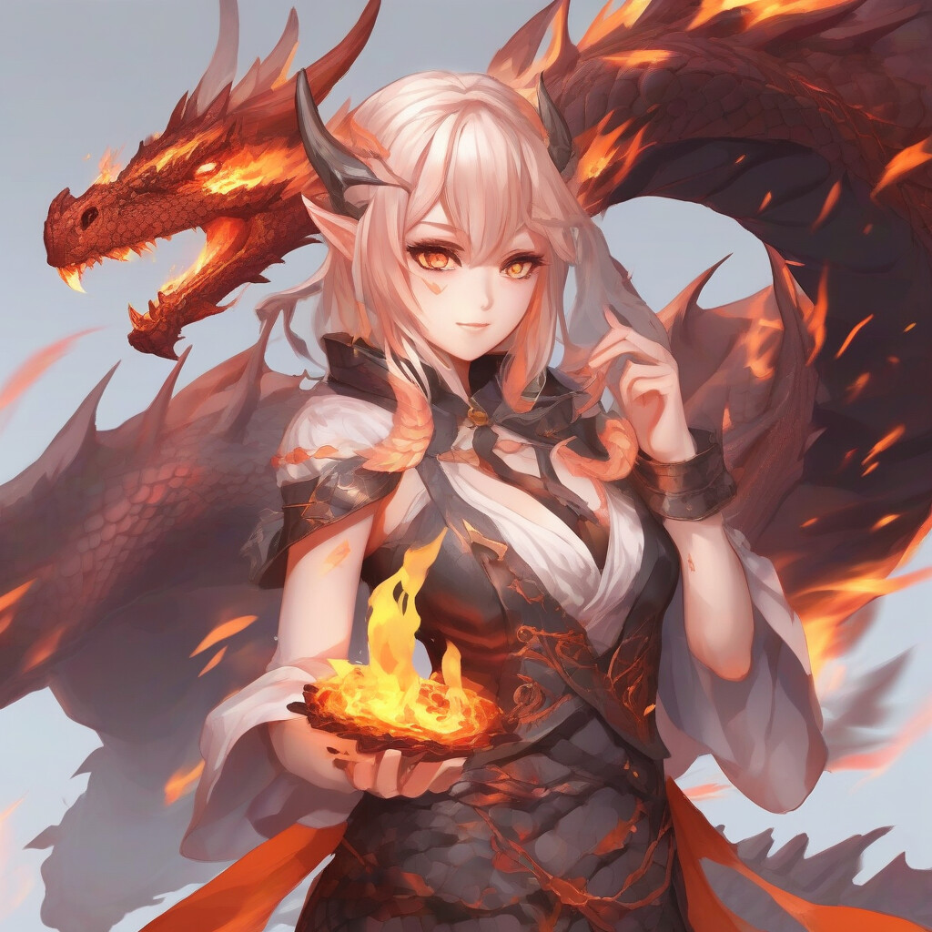 Anime dragon girl with fire magic