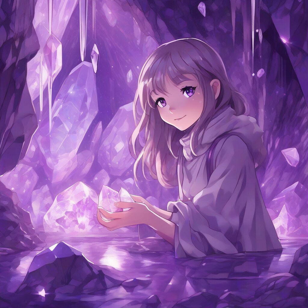 Anime explorer in crystal cave