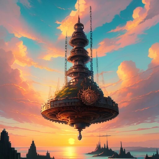 Anime girl in steampunk sky castle