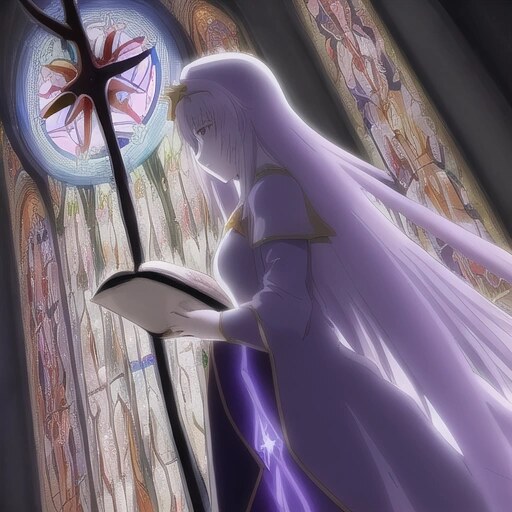 Anime priestess in cathedral of light