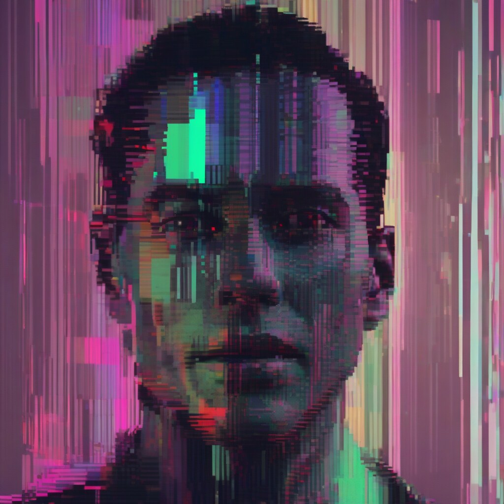 Digital glitch art portrait with RGB shift