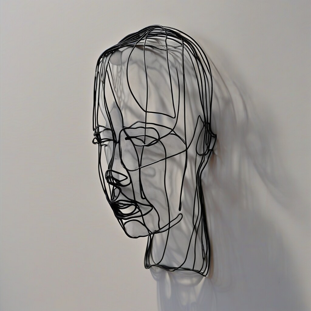 Wire sculpture portrait casting shadows