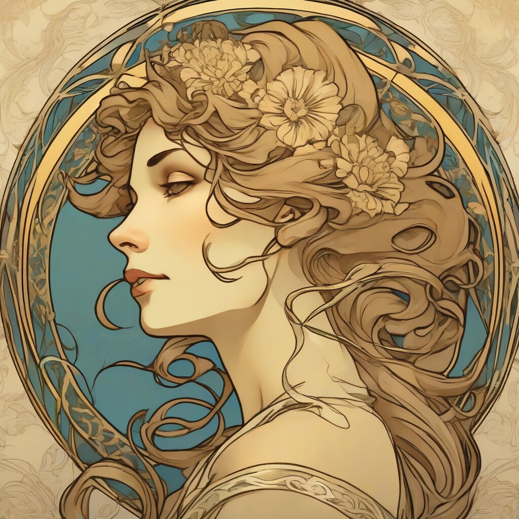 Art nouveau portrait, Mucha style