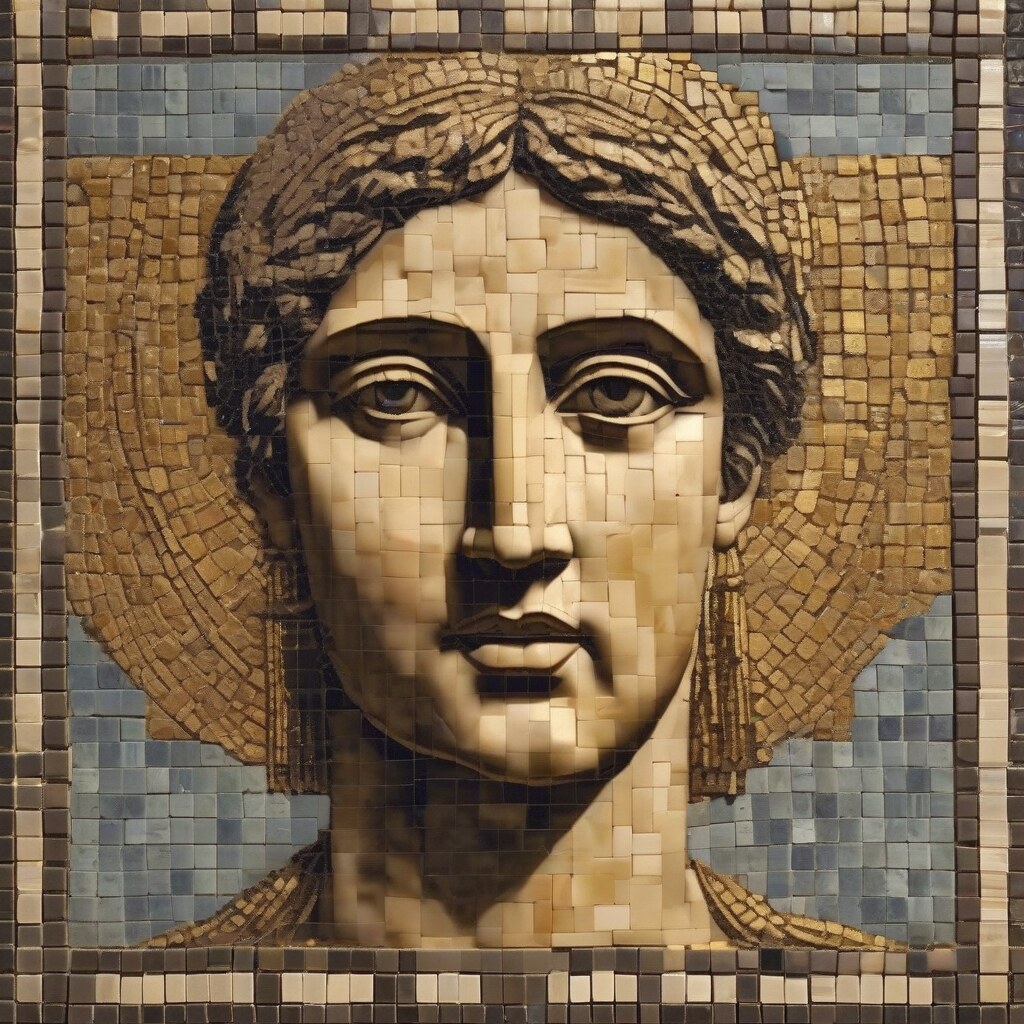 Roman mosaic portrait with gold tiles