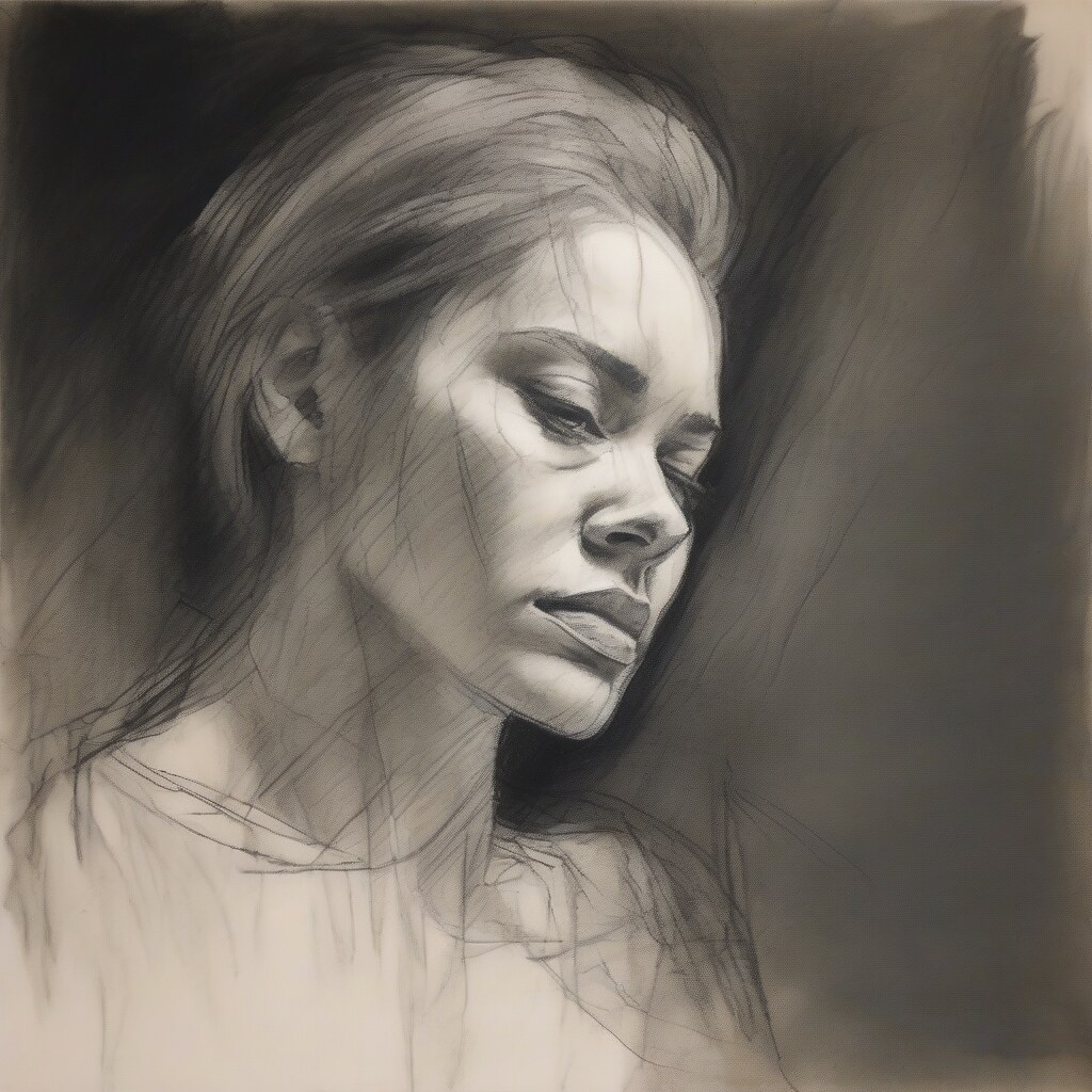 Raw charcoal sketch portrait