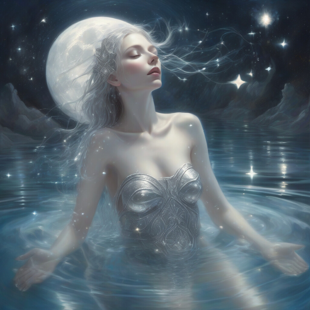 Moon goddess bathing in silver light