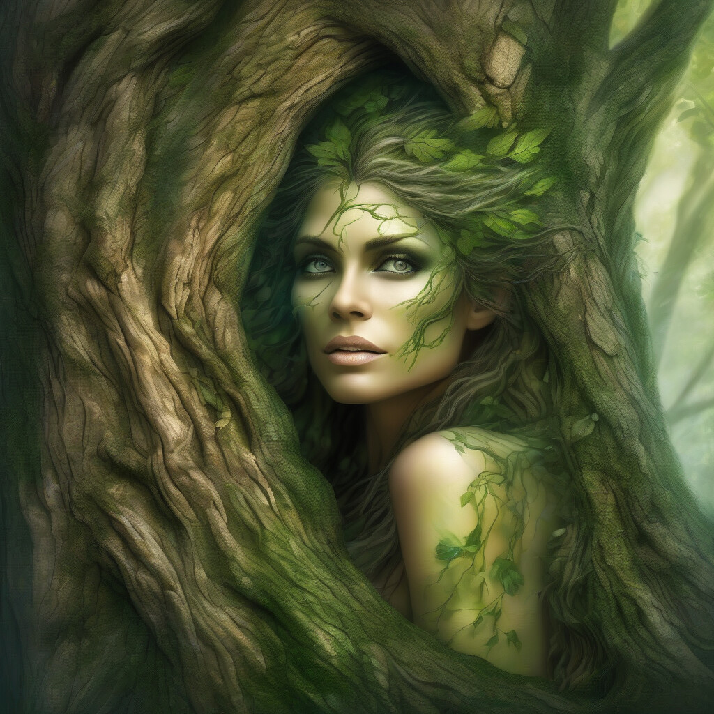 Dryad emerging from ancient oak