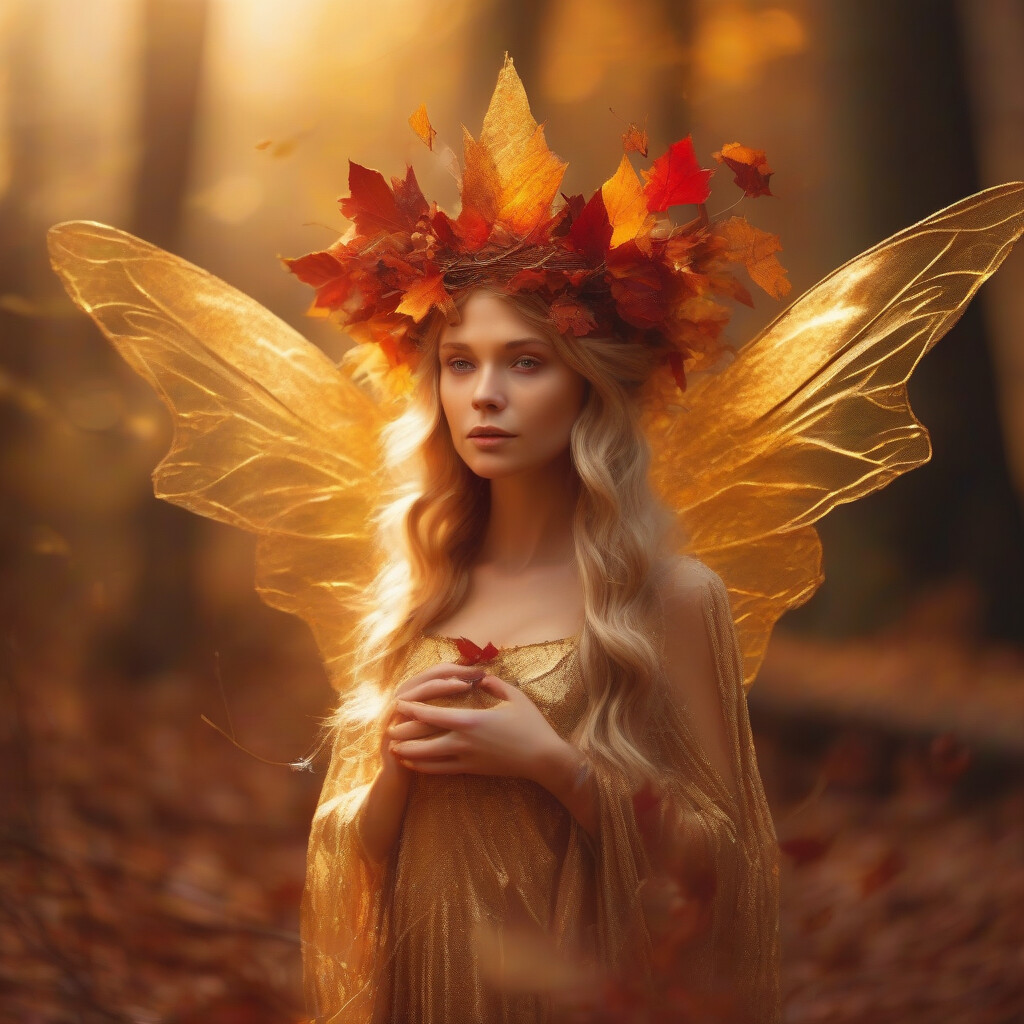Autumn fairy queen in golden light