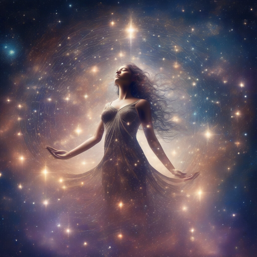Star goddess floating in nebula
