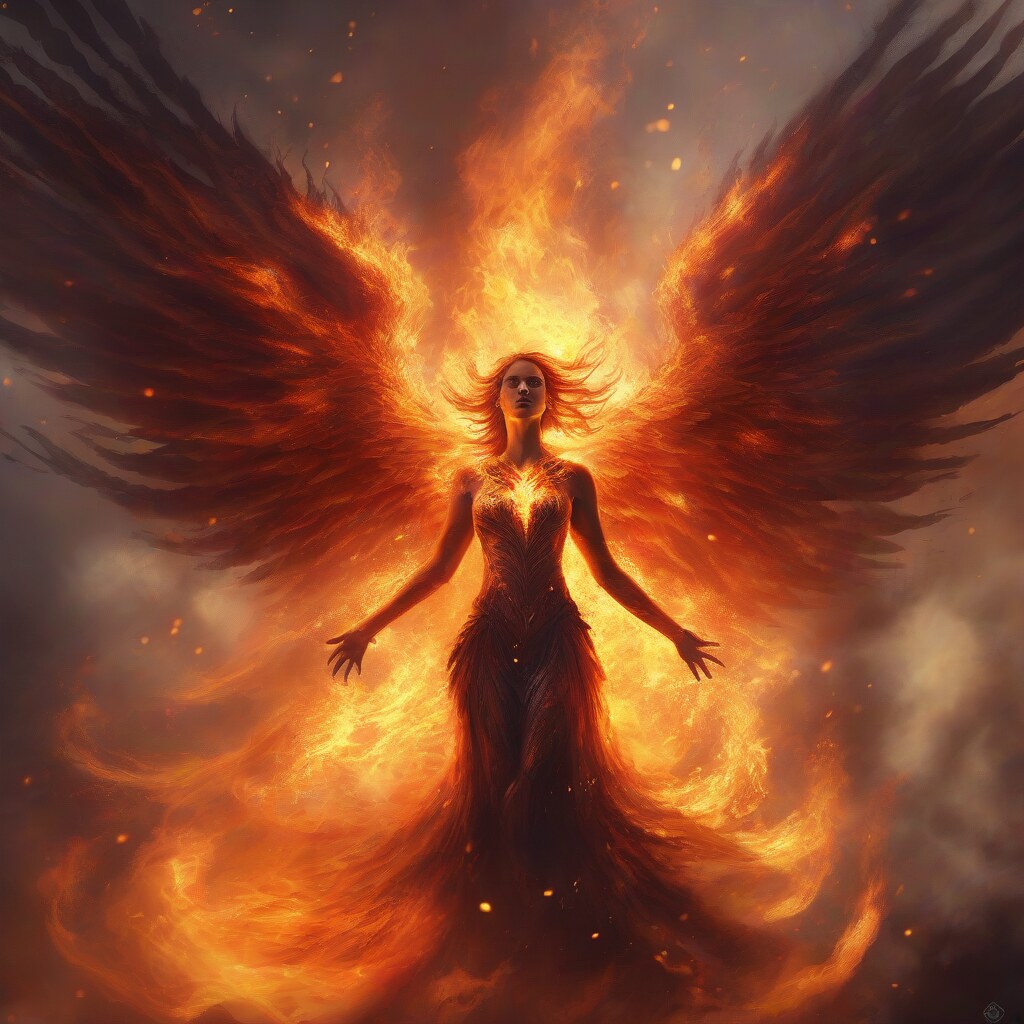 Phoenix woman rising from flames