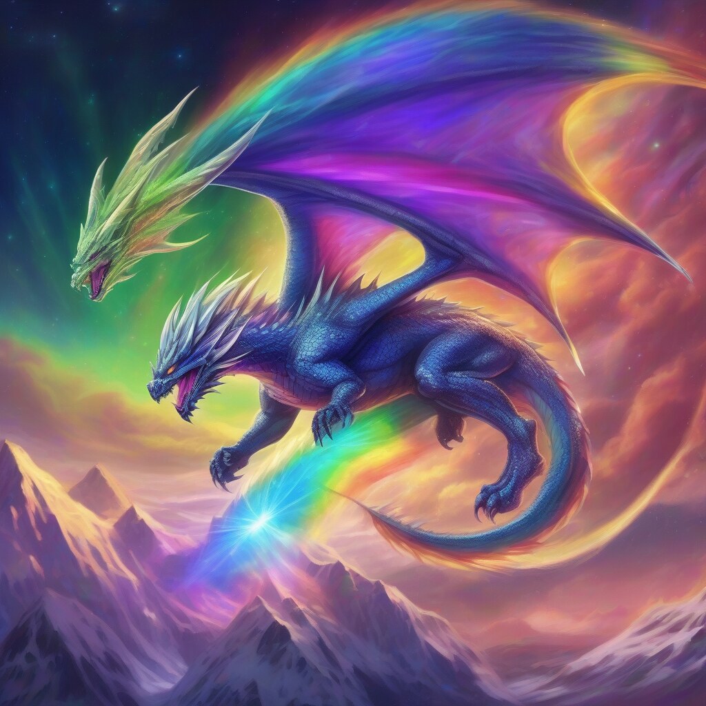 Crystal dragon rider through aurora