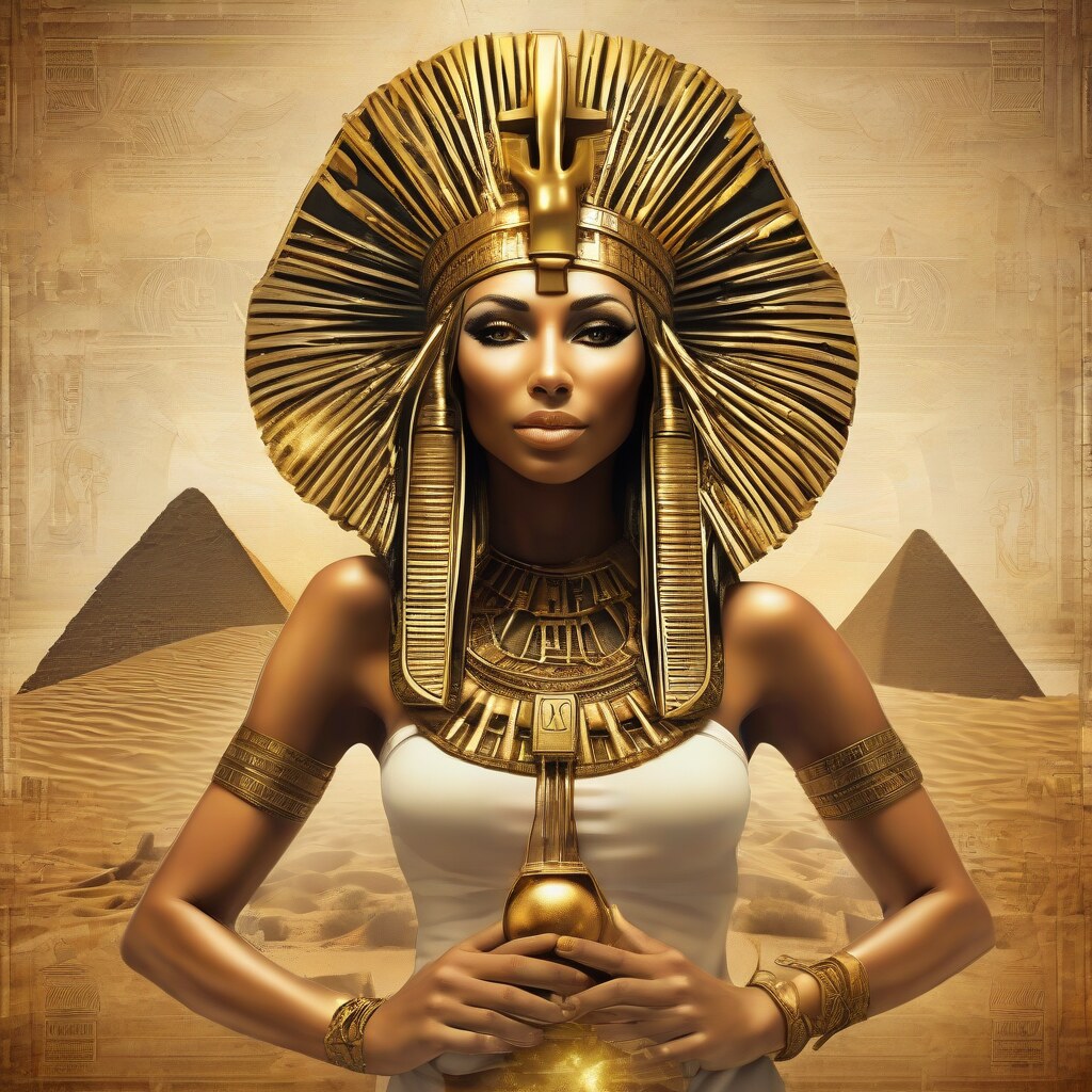 Egyptian goddess with golden headdress