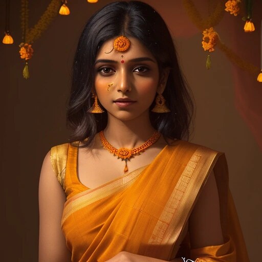 Traditional Indian portrait with Diwali lights