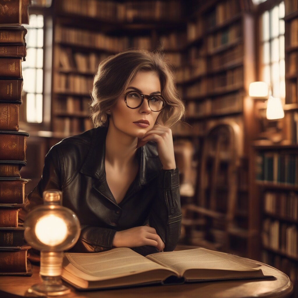 Portrait in vintage library setting