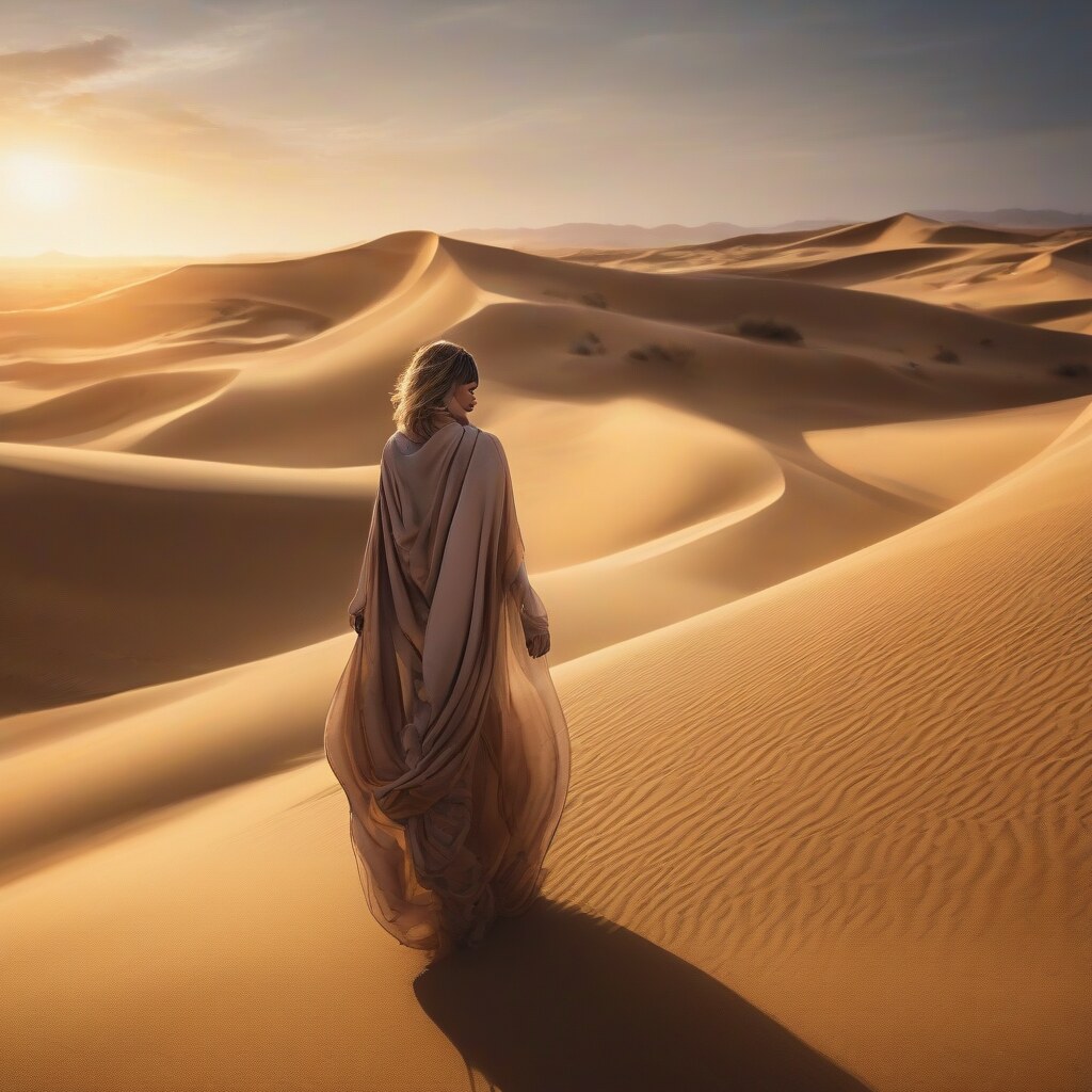 Desert portrait with flowing silk scarves