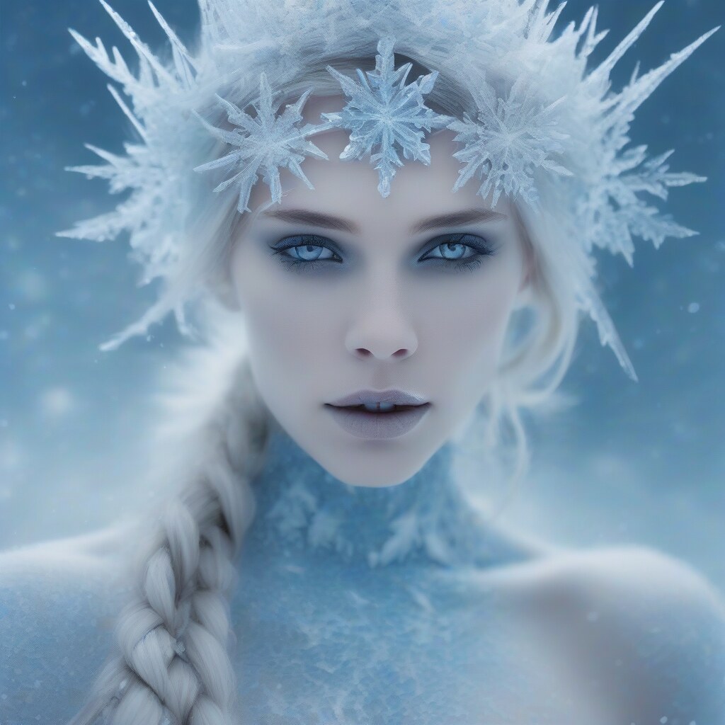 Ice queen portrait with frost crystals