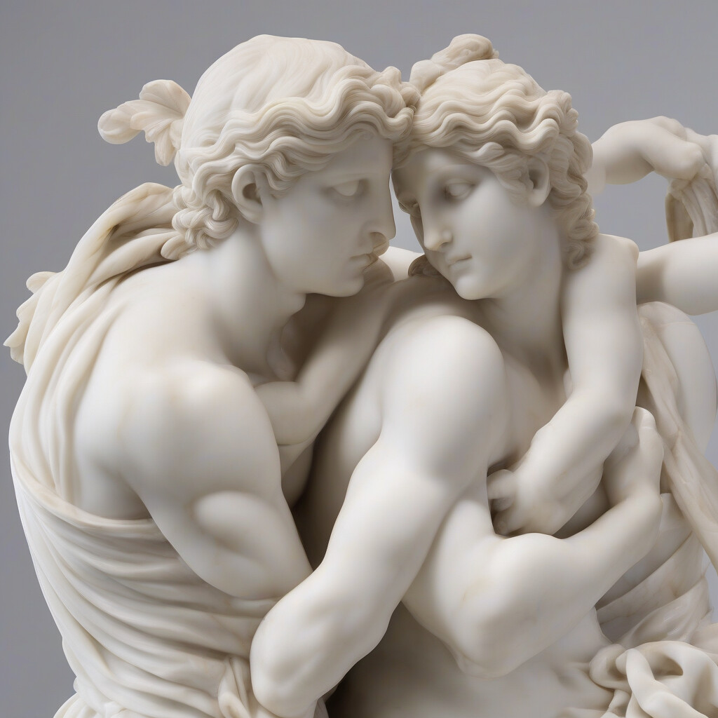 Lovers embracing marble sculpture