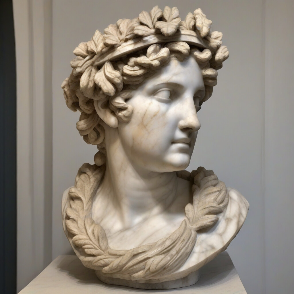 Roman marble bust with laurel wreath