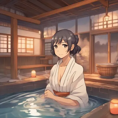 Anime onsen hot spring scene