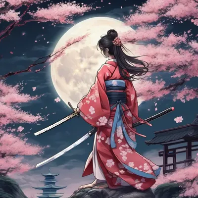 Anime samurai woman with katana