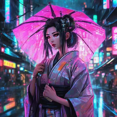 Cyberpunk geisha anime art