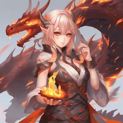 Anime dragon girl with fire magic