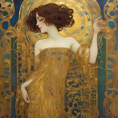 Klimt-style golden art nouveau figure