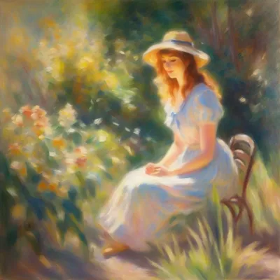 Impressionist garden figure painting