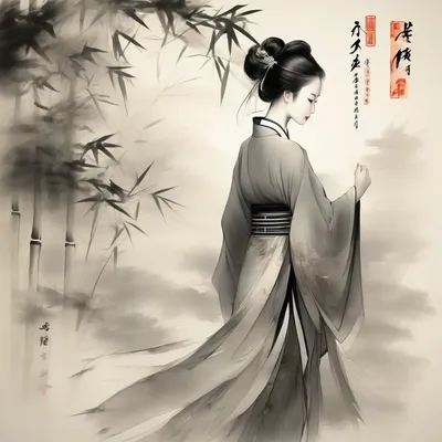 Chinese ink wash painting beauty