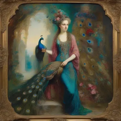 Symbolist painting with peacock