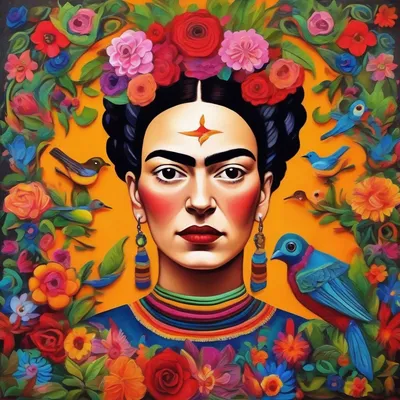 Mexican folk art Frida-inspired portrait