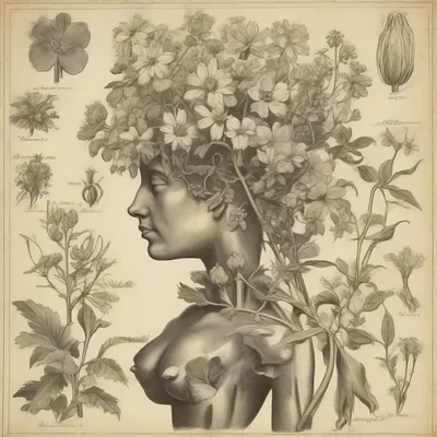 Botanical illustration with figure