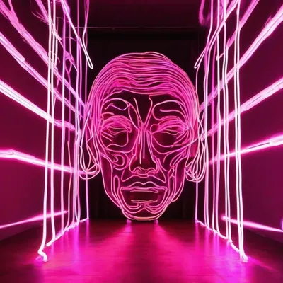Neon light sculpture portrait