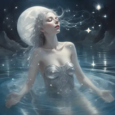 Moon goddess bathing in silver light