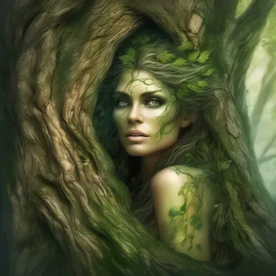 Dryad emerging from ancient oak