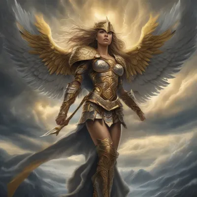 Valkyrie warrior with golden wings