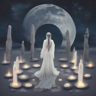 Moon priestess at stone circle ritual