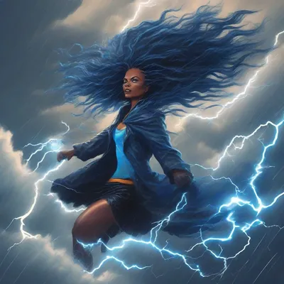 Storm witch riding lightning bolt