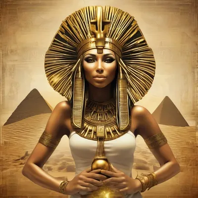Egyptian goddess with golden headdress