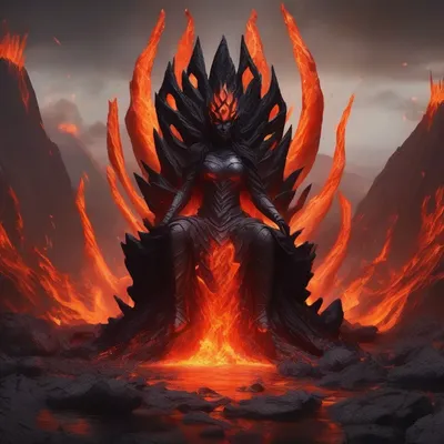 Lava queen on volcanic obsidian throne