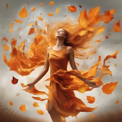 Spirit of autumn transforming into leaves