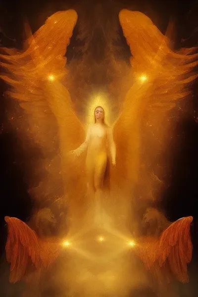 Angelic figure with luminous wings