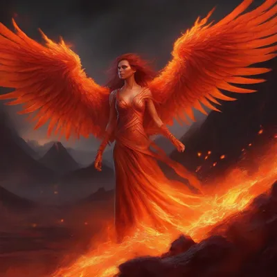 Phoenix woman with fire wings