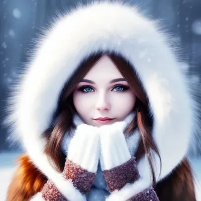 Russian winter portrait with fur and snow